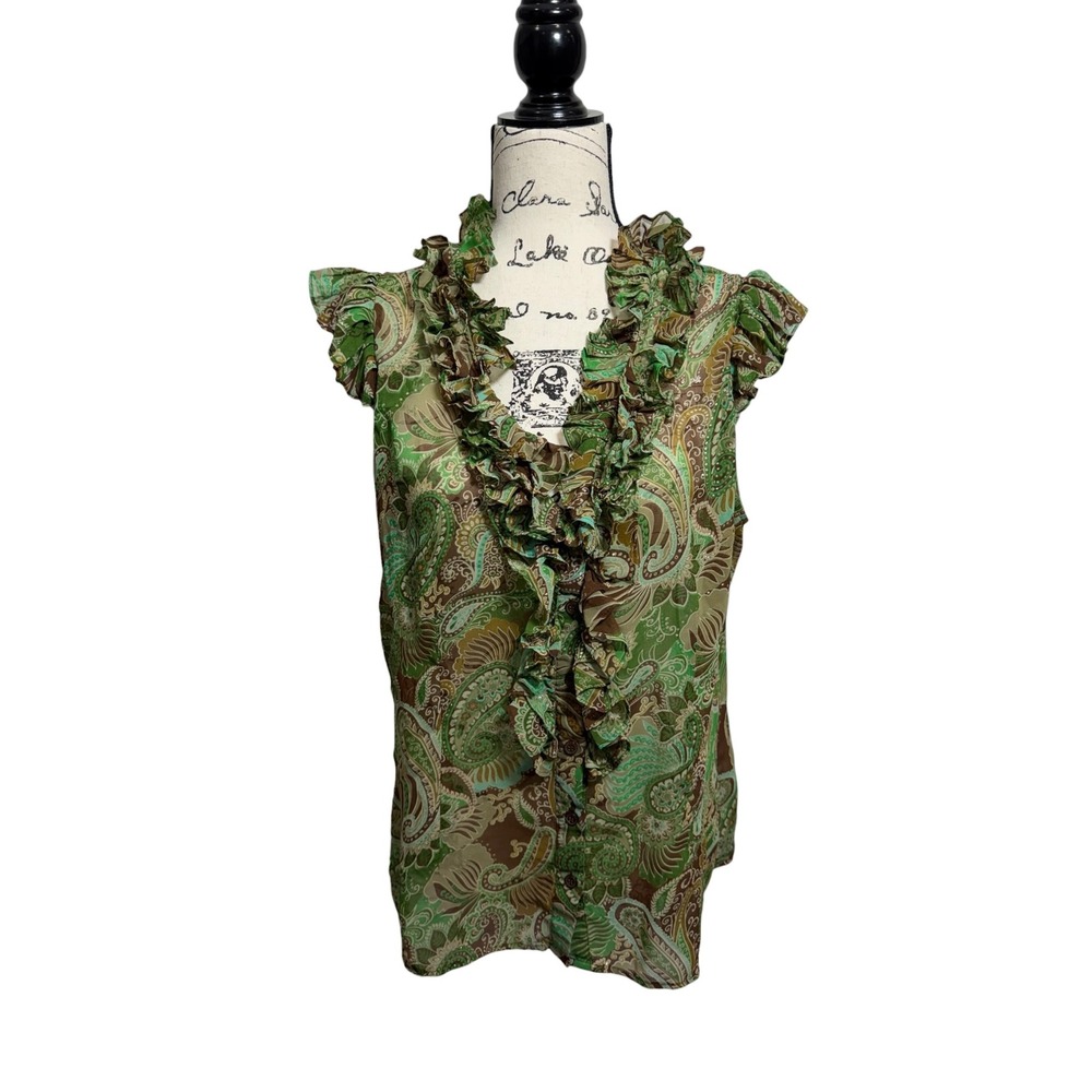 Ecologie Women Green Paisley Ruffle Top XL Sparkle Fairy Y2K Goblincore‎